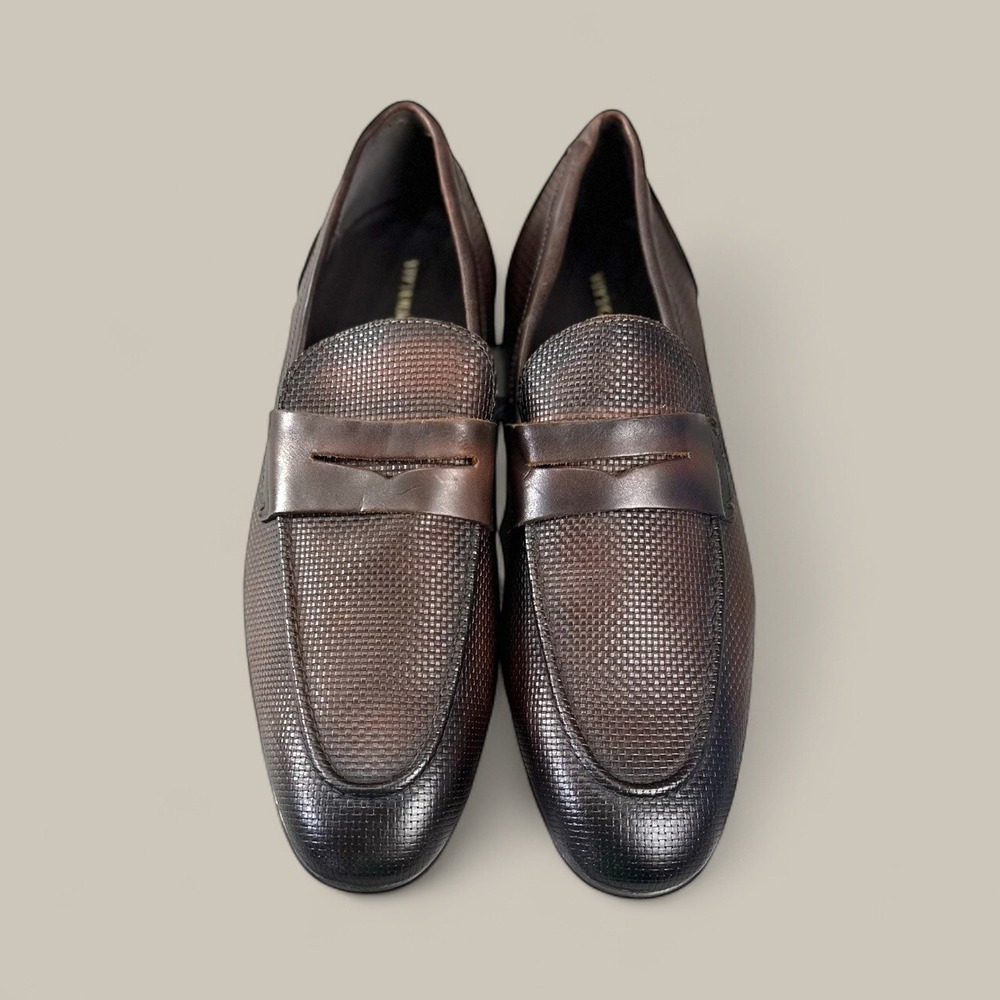 Vittorio Russo Men's Brown Leather Woven Texture Dress Loafer‎ Shoes Size 10.5